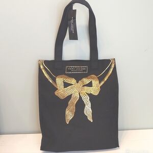 Marc Jacobs women Canvas Fragrance black gold bow design tote Bag OS NWT